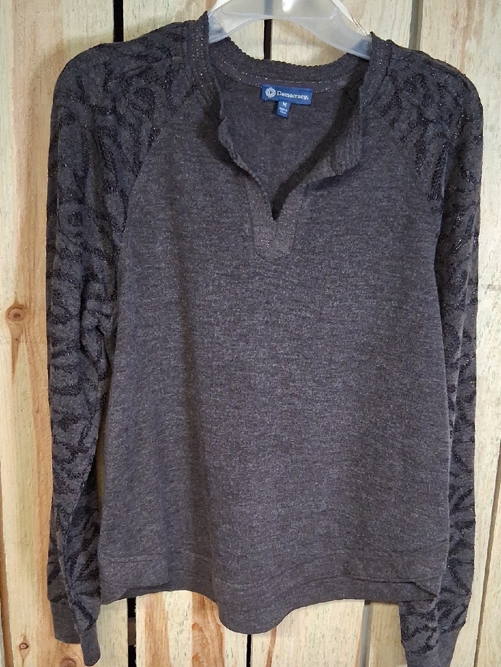 Democracy Mixed-Media Knit Split Round Neck Mandarin Collar Size M NWT